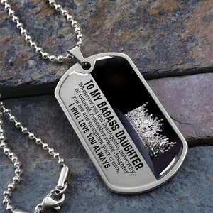 Badass Daughter Dog Tag Necklace: Gift From Mom & Dad