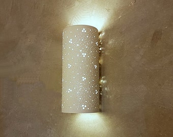 Perforated Ceramic Wall Sconce: Handmade Cylinder Light Fixture