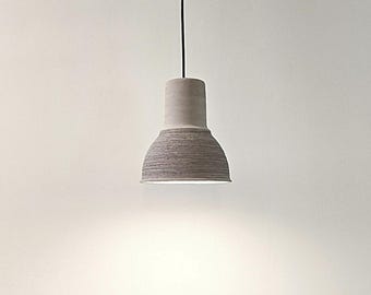 Handmade Gray Clay Pendant Light: Carved Ceramic Hanging Lamp
