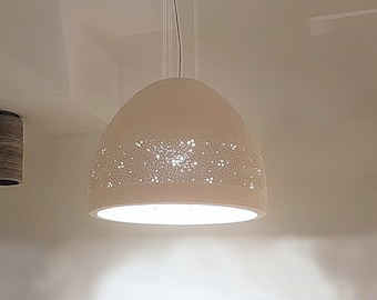 Handmade Ceramic Pendant Light: Stucco Off White Lampshade