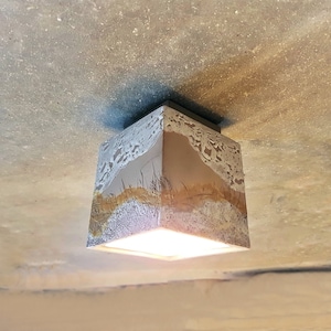Handmade Ceramic Flush Mount Ceiling Light: Concrete Gray Cube