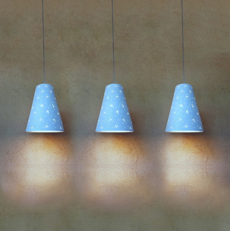 3 Pendant lights perforated ceramic , Kitchen lighting, Hanging lights, ceramic pendant light, Ceiling lights image 1