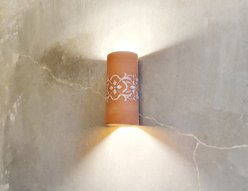 Full cylinder sconce light, wall lighting ,ceramic wall lampshade , terracotta wall sconce, Wall mount light., living room lighting image 2