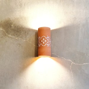 Full cylinder sconce light, wall lighting ,ceramic wall lampshade , terracotta wall sconce, Wall mount light., living room lighting image 1
