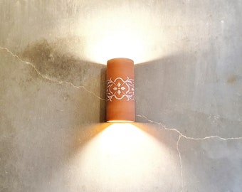 Full cylinder sconce light, wall lighting ,ceramic wall lampshade , terracotta wall sconce, Wall mount light., living room lighting