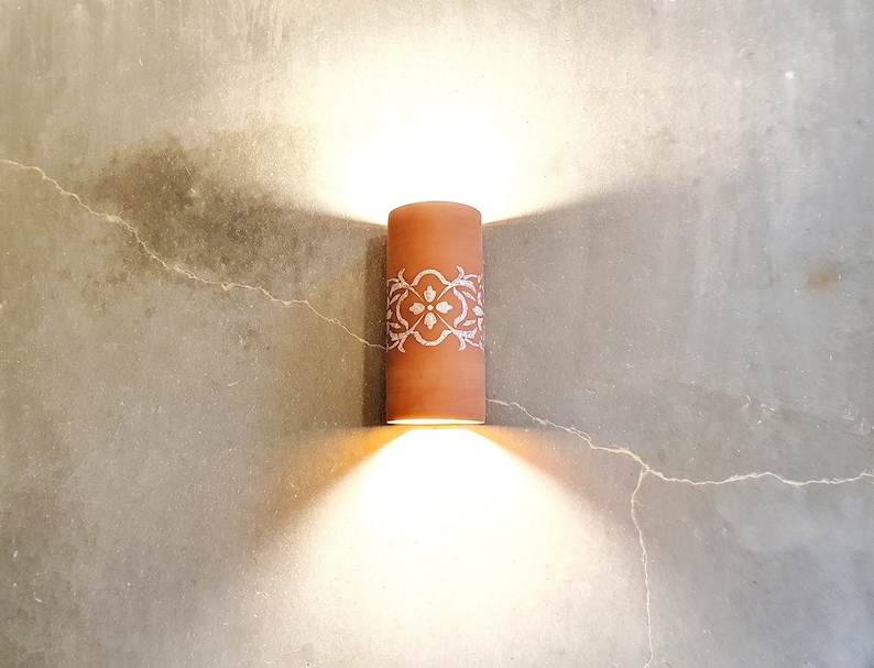 Full cylinder sconce light, wall lighting ,ceramic wall lampshade , terracotta wall sconce, Wall mount light., living room lighting image 1