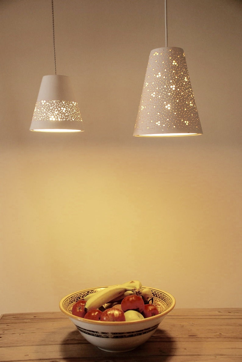 3 Pendant lights perforated ceramic , Kitchen lighting, Hanging lights, ceramic pendant light, Ceiling lights image 7