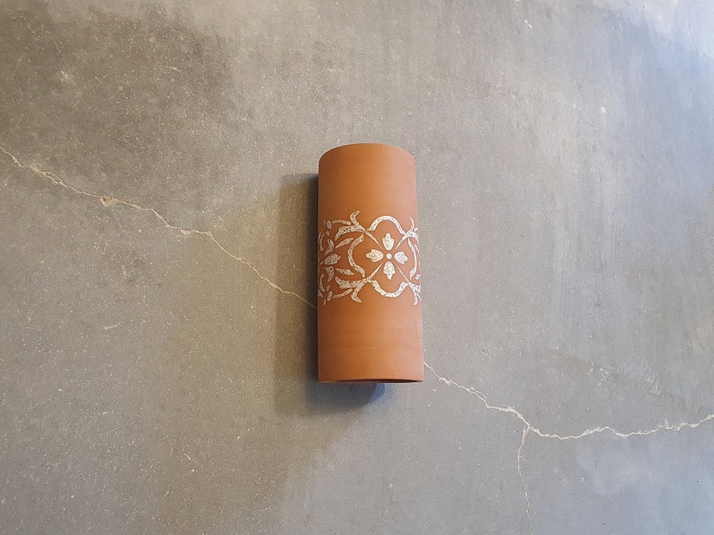 Full cylinder sconce light, wall lighting ,ceramic wall lampshade , terracotta wall sconce, Wall mount light., living room lighting image 5