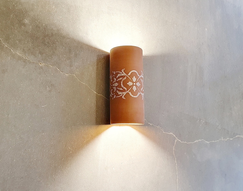 Full cylinder sconce light, wall lighting ,ceramic wall lampshade , terracotta wall sconce, Wall mount light., living room lighting image 3