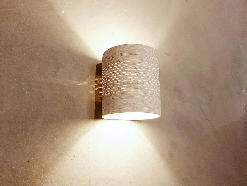 Off White Wall Light Lamp Half Cylinder Sconce Ceramic Handmade Lighting Upward Downward Shade Design