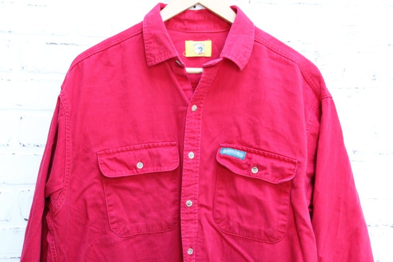 Men/'s Large Crew Neck 80s clothing Vintage 80s DUCK HEAD Red Long Sleeve Shirt 80s outdoors