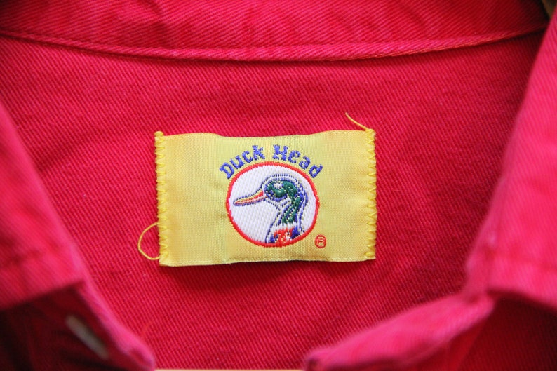 Men/'s Large Crew Neck 80s clothing Vintage 80s DUCK HEAD Red Long Sleeve Shirt 80s outdoors