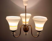 3 Light Vintage Mid-Century Modern Soviet Glass Shade Ceiling Lamp, 1960s-70s USSR Vintage Soviet Light