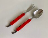 Vintage Folding FORK SPOON Set with Knife-Can Opener and Bottle Opener 80s Boy Scout Camping Made in USSR Travel Fishing Hunting Pocket