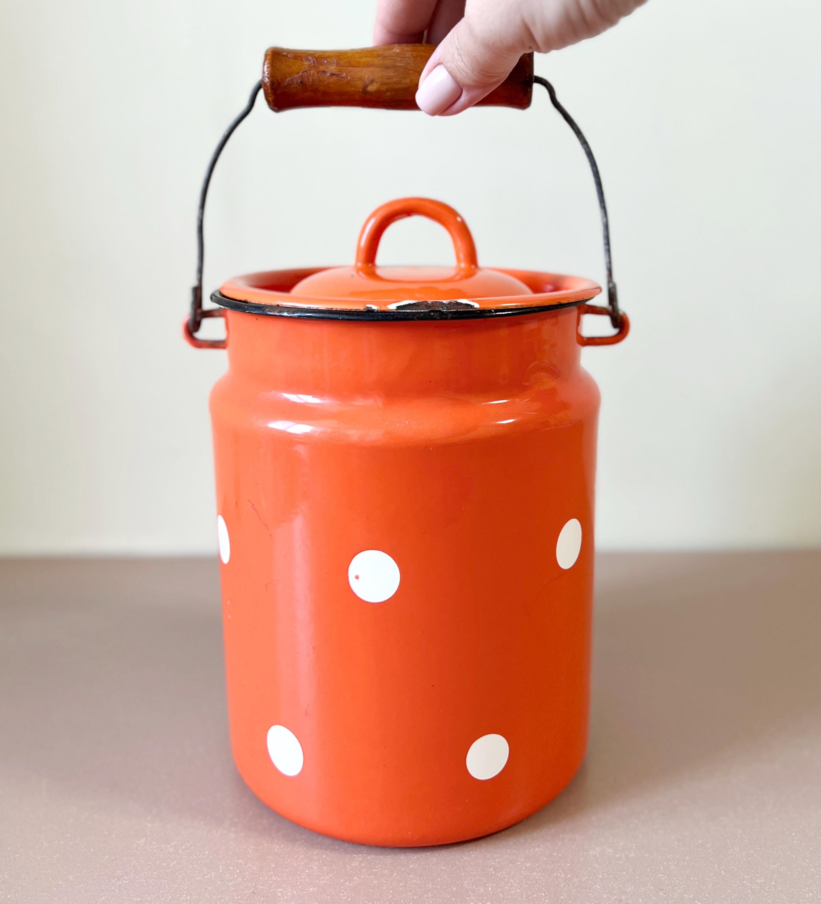 ヴィンテージ ソビエト エナメル ミルク缶 1970年代 オレンジ