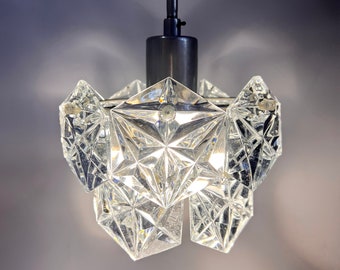 Vintage Kinkeldey-Style Faceted Glass Ceiling Lamp: Mid-Century Modern Hanging Light