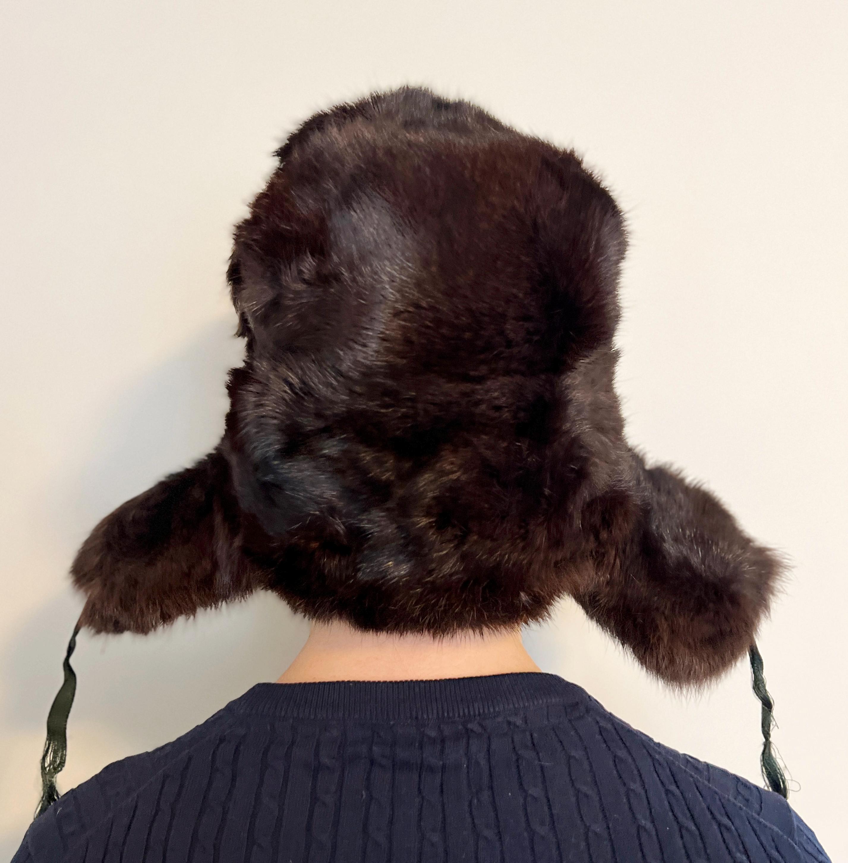 Vintage Ushanka Real Black Rabbit Fur Russian Trapper Hat  display picture 1