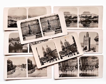 Conjunto de 8 fotografías estereoscópicas de Praga de 1903, de época, Europa Central, NPG Travel Images, material efímero antiguo.