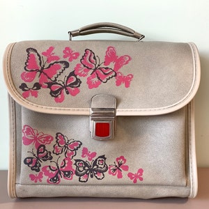 Bolsa de libros de la escuela de mariposas del estudiante de Lituania soviética vintage - Estuche de cartera de vinilo - Barra coleccionable, bolsa para computadora portátil, mochila y útiles escolares
