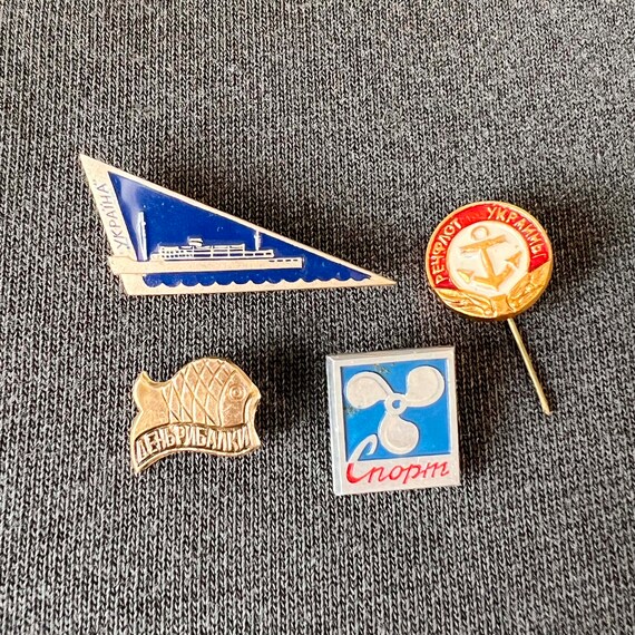 Set of 4 Soviet Sport Nautical Enamel Pins Badges… - image 1