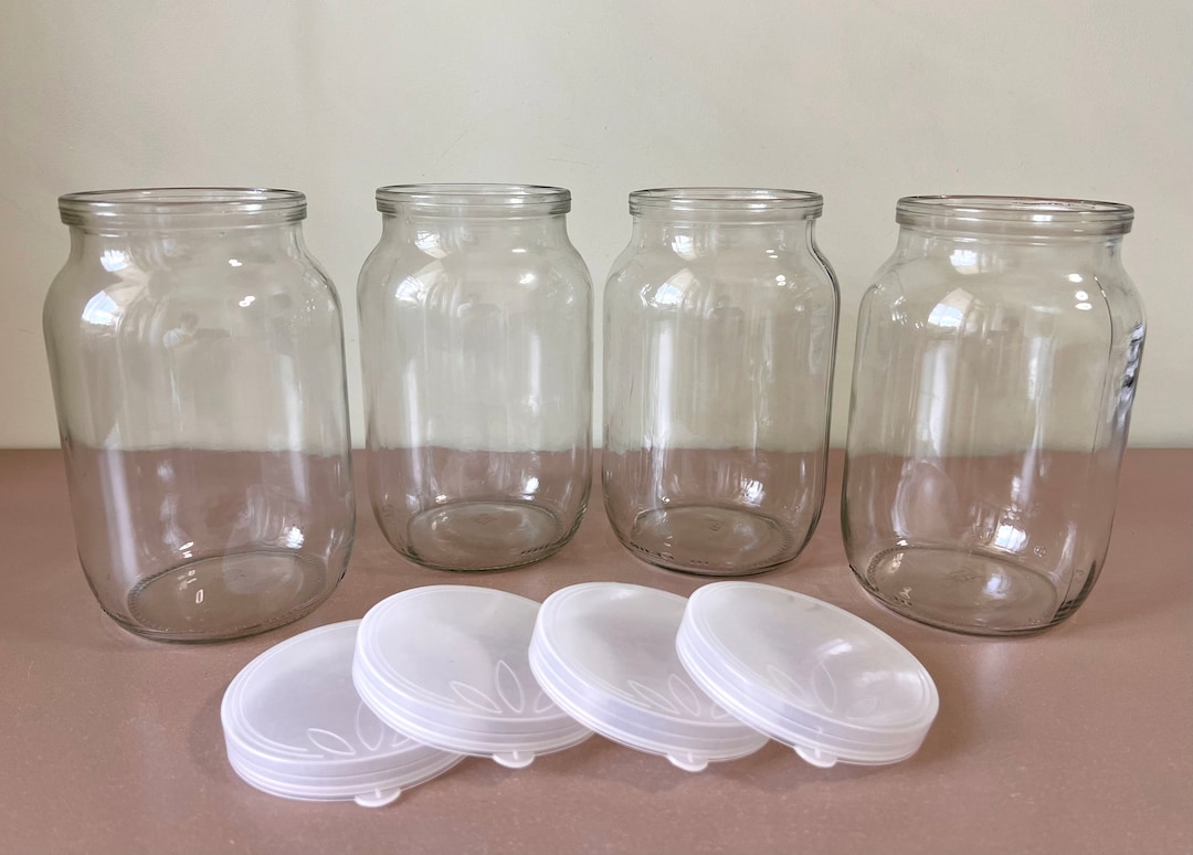 Set of 4 1litre Large Glass Jars With Lids Preserve Food Jar Банка