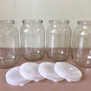 Set of 4 1-Litre Large Glass Jars With Lids Preserve Food Jar Банка Soviet Design, Brand New Ukraine Rustic Home Canning
