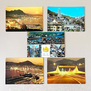 Lot de 5 cartes postales de Hong Kong des années 1970, architecture vintage, scènes de voyage, Sheck Wah Tong Cheng Architecture Asie voyage ville fontaines éphémères