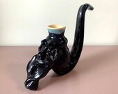 Soviet Vintage Pottery Pipe Mug, Spa Water Sipping Cup, Cocktail Specialty Glass With A Goblin Devil Face, Candle Holder Smoking Pipe