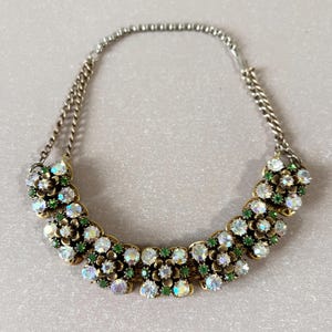Vintage Rhinestone Necklace: 1930s Brass Flapper Choker