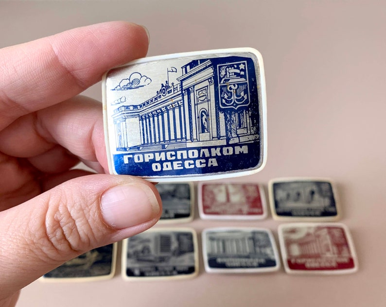 Set of 8 Odesa Odessa Plastic Pins Badges Enamel Pins Badges of the Famous Black Sea City USSR Lapel Pins Tourism Ukraine Soviet Union