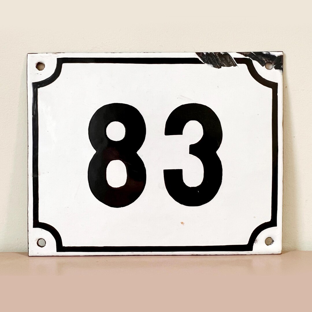 Vintage Enamel Street Sign No 83, 1960s USSR House Number Black & White ...
