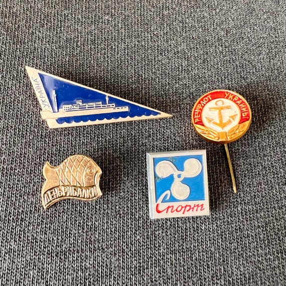 Set of 4 Soviet Sport Nautical Enamel Pins Badges… - image 2