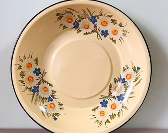 Daisy Enamelware Tray Soviet Vintage 1960s Retro Kitchen Decor Serving Dish Floral Baking Platter