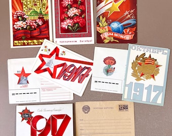 October Revolution Soviet Propaganda Postcards Gift Cards Envelopes Set Communist 1970s-1980s USSR Retro Chic