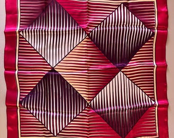 Vintage Wool Handkerchief Geometric Striped Op Art Scarf Burgundy Plum Mod Pocket Square Retro Chic