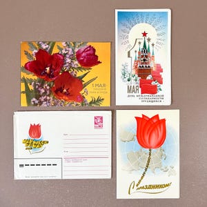 Lot de 3 cartes postales éphémères soviétiques de l'URSS, 1er mai