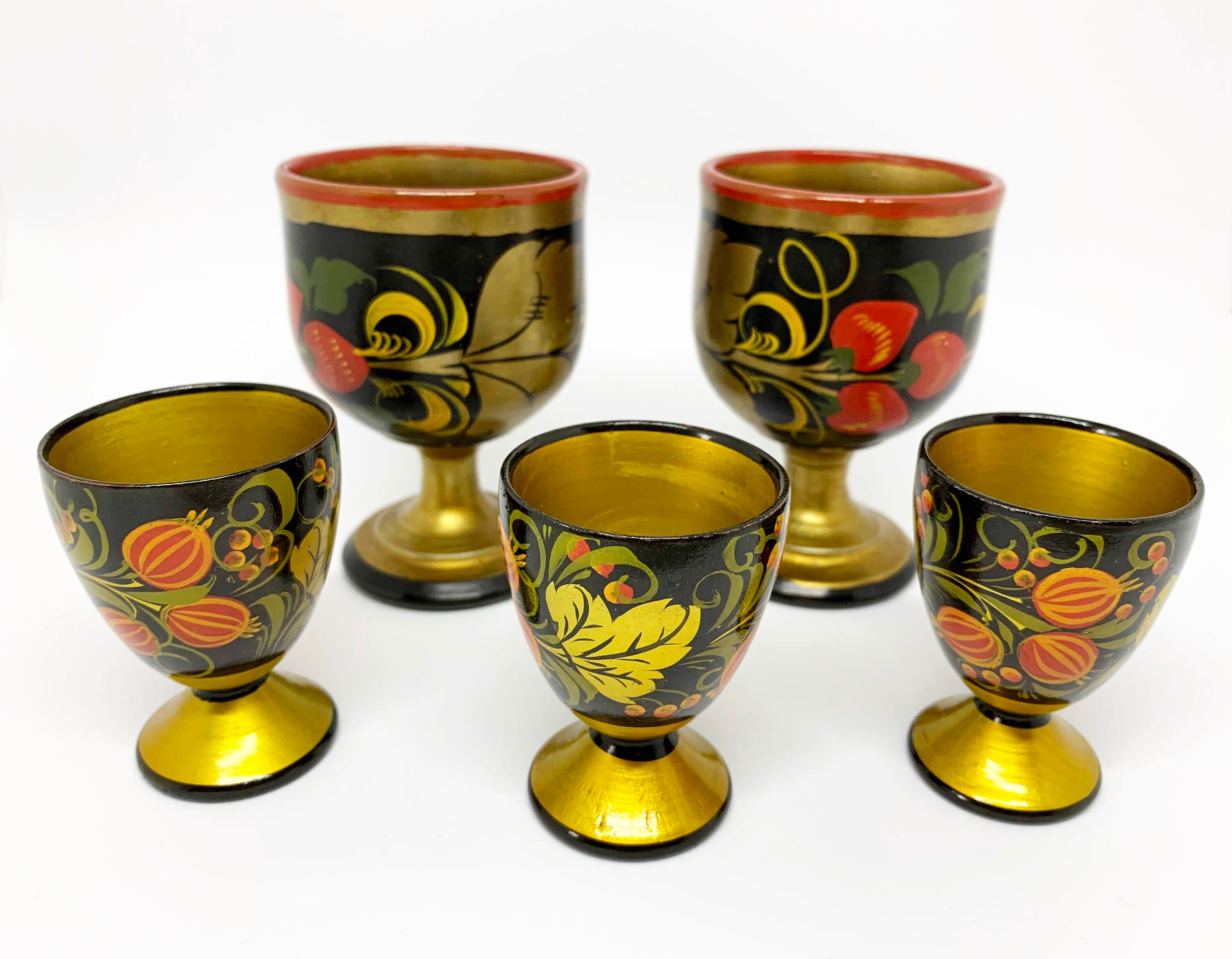 Set of 5 Cups Russian Folk Art Hand Made and Hand Painted Etsy
