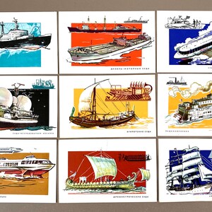 De una balsa al meteoro 16 Postcard Set, От плота до метеора метеора URSS 1972, Tarjeta de felicitación - Juego de postales rusas, Navegación, Barcos