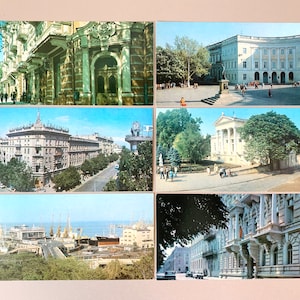 Vintage Odessa Panoramic 21 Postcard Set URSS 1982 Souvenir di viaggio, biglietti di auguri ucraini/russi/inglesi, cimeli sovietici di lungo formato