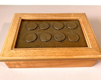 Vintage Handgemachte Holz Stash Box mit polnischen Münzen Dekorative Holz Trinket Schmuckschatulle Geschenk für Ihn Papa Geschenk Mann Höhle Decor