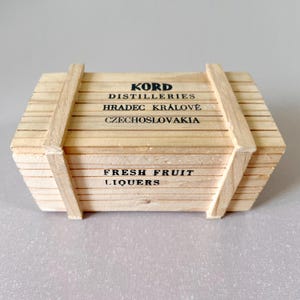Kord Distilleries Miniature Wooden Crate 1980s Souvenir for Jewelry or Sugar Packets
