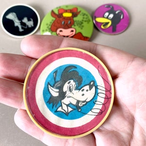 4 sowjetische Cartoon Emaille Anstecknadeln seltenes Set von Vintage UdSSR Abzeichen, Nu Pogodi, Märchen, Hund, Sammlerstücke