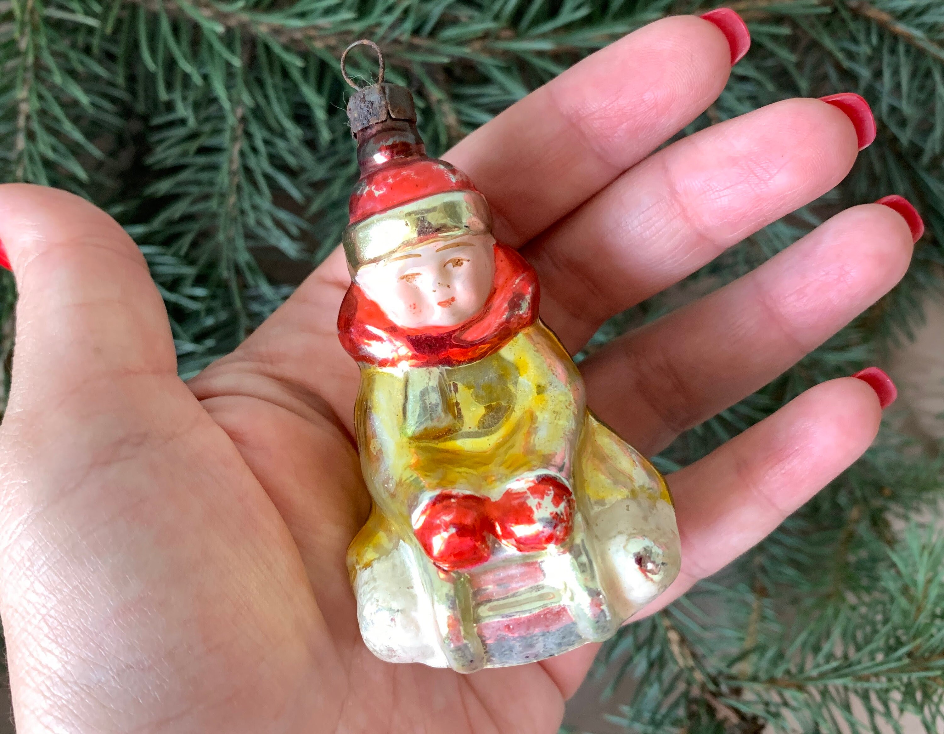 ヴィンテージ ソビエト ガラス クリスマス オーナメント - そり