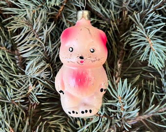 Rosa isbjörn glasprydnad sovjetisk vintage julgransdekor USSR Bauble С новым годом