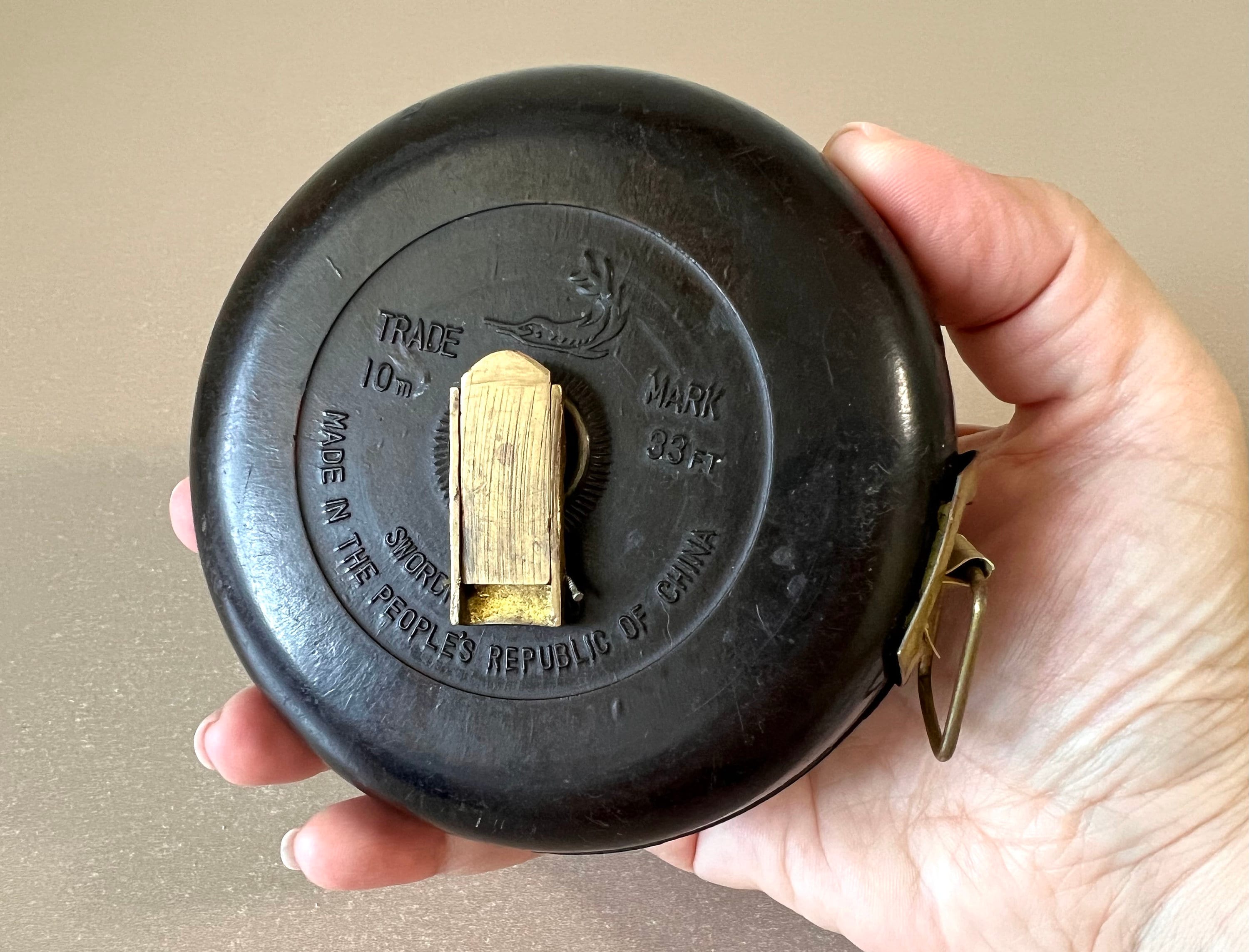 1950s Cloth Tape Measure Swordfish Brand Brown Leather Case