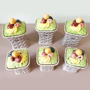 Juego de 6 recipientes para té y especias, estilo vintage de los años 80, cerámica turca, decoración retro para la cocina, tejido de cesta, estilo bohemio.