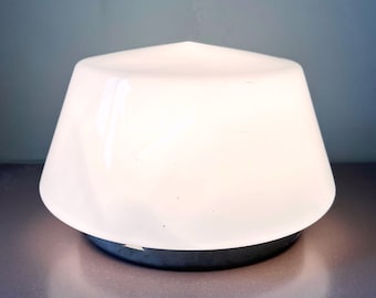 Vintage Soviet Ceiling Lamp White Glass Industrial USSR Mid Century Modern Flush Mount Fixture