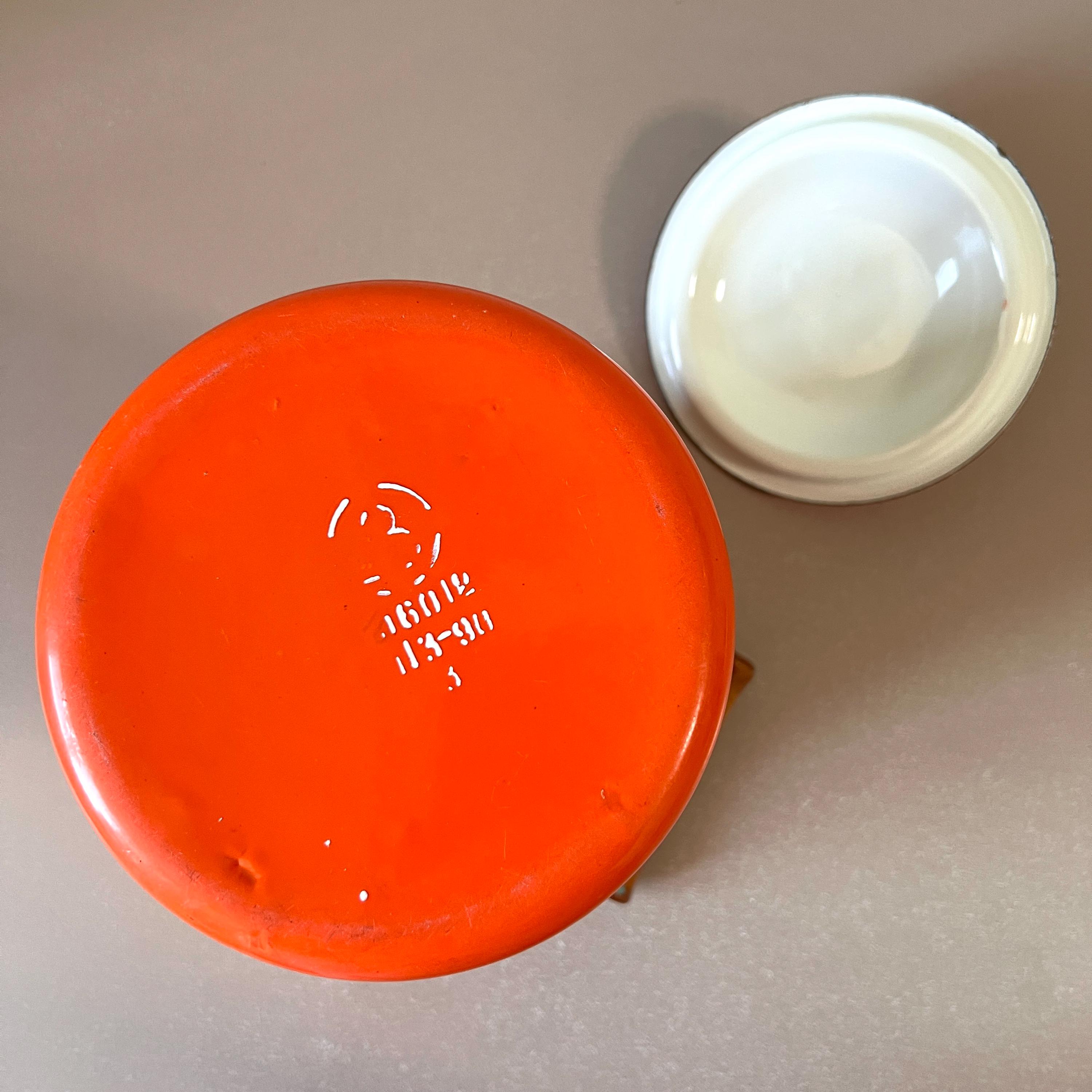 ヴィンテージ ソビエト エナメル ミルク缶 1970年代 オレンジ 水玉模様