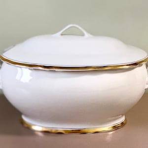 Korosten Porcelain Soup Tureen: Antique USSR Gold Trim Chinaware
