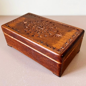 Trinket Stash Box Soviet Aged Jewellery Wood Jewelry Decorative Box USSR Hand Carved Folk Art Casket